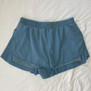 Women's Blue Athletic Shorts With Skirt Back